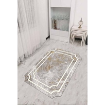 Gri Gold Çerçeveli Kaymaz Tabanlı Lazer Kesim Halı Rv311n11 Gri - Gold
