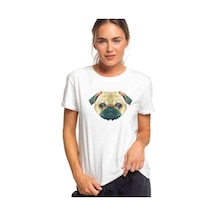 Polygonal Head Dog Köpek Baskılı Beyaz Kadın Tshirt