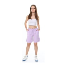 Toontoy Kız Çocuk Baskılı Beli Lastikli Cepli Basic Şort Lila