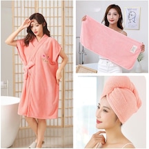 3 Parçalı Banyo Havlusu Seti Kuru Saç Kap Havlu Ananas Bornoz Seyahat  Banyo Havlusu Kalınlaşmış Mercan Kadife Kadın Bornoz Mor