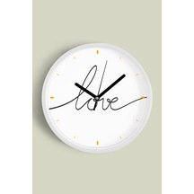 Modern Yazılı Tasarım - '' Love '' Duvar Saati - 42cm - Önü Camlı Beyaz Kasa - Sessiz Mekanizma Beyaz