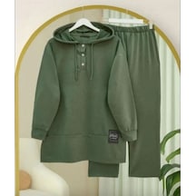 Lovie Moda Kadın Yarım Pat Düğmeli İkili Takım Haki