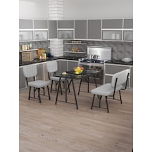 Hayat 70x110cm Sabit Bendir Mutfak Masası, Mutfak Masası Takımı, Yemek Masası, 2 Sandalye 1 Bench - Açık Gri Açık Gri