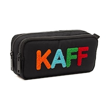 01108 Su Geçirmez Bondit Kumaş Peluş Baskılı Çift Gözlü Kalemlik Kalem Kutusu Siyah Genel