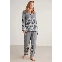 Nautıca W617 Kadın Uzun Kollu Önden Düğmeli Pijama Takımı İndigo Nautıca W617 Kadın Uzun Kollu Önden Düğmeli Pijama Takımı İndigo