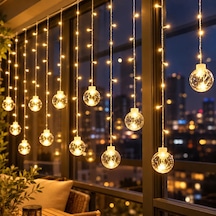 Dekoratif Perde Led Işık 2,5 Metre 12 Sarkıtlı Fişli Gün Işığı, Yılbaşı Ve Ramazan Süsleme Led'i A