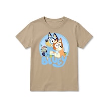 Urbantrendstore Bluey Baskılı Premium Bisiklet Yaka Pamuklu Kısa Kollu Çocuk Ve Genç Tişört Bej