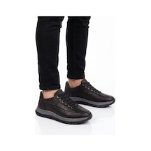 Ayakmod Siyah Hakiki Deri Bağcıklı Rahat Tabanlı Erkek Casual Ayakkabı Sneaker 160