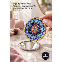 5 Adet El Aynası Taşlı Yuvarlak İnce Tasarım, Cep Aynası Ve Hand Mirror 7x7 Cm Diğer