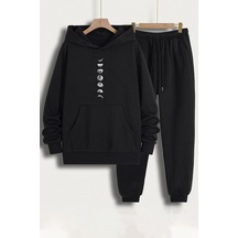Uyguntarz Unisex Moon Phases Baskılı Eşofman Takımı Siyah