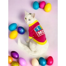 Kemique Hediye Paketli I Love Mom Pink Oval Yaka Kedi Tişört