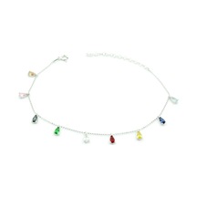 Karışık Renkli Taşlı Halhal Gümüş Bayan Halhalı Kadın Halha