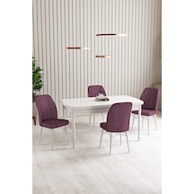 Vien Beyaz 80 x 132 Açılabilir  Mutfak Masası 4 Sandalye Gül kurusu