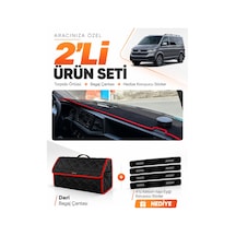Volkswagen Transporter T7 2021-2024 Uyumlu Torpido Örtüsü + Deri Çanta Seti - Siyah Kırmızı