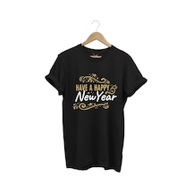 Yılbaşı Yeni Yıl Noel Merry Christmas Baskılı %100 Pamuk Regular Fit Siyah T-shirt Siyah