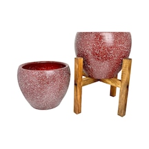 Bitki Tasarımı Ev Dekorasyon Bordo Granit Toprak Saksı Saksılık Salon Çiçeklik İkili Set Ayaksız - 4 Ayaklı- 15 CM