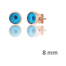 Zanaatsilver 925 Ayar Gümüş Rose Kaplama 8  MM Nazar Boncuğu Küpe