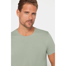 Tudors Erkek Slim Fit Dar Kesim Pamuklu Yumuşak Doku Likralı Esnek Kumaş Yeşil Bisiklet Yaka Tişört-34947 Yeşil