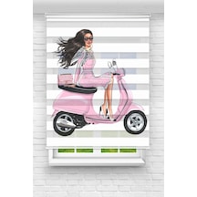 Perdeoutlet38 Baskılı Renkli Motosikletli Kız Dijital Baskılı Zebra Perde-cocuk Odası-stor Perde Model:pz-2613 Çok Renkli