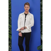 Efor Comfort Fit Kapaklı Cep Çıtçıtlı Esnek Pamuk Beyaz Gömlek Ceket G 1550 Beyaz