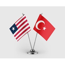 Liberya Bayrağı Ve Türkiye Bayrağı İkili Saten Masa Bayrağı Takımı Diğer