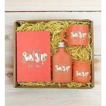 Bk Gift Kişiye Özel İsimli Dtf Anne Temalı Somon Defter & Kahve Fincanı & Kolonya & Mum Hediye Seti-4, Anneye Hediye, Anneler Günü Hediyesi Kobitmeyen