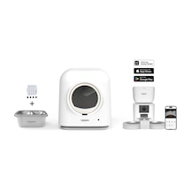 Xenon Smart Akıllı Otomatik Kedi Tuvaleti Çift Hazneli Mama Kabı Ultra Sessiz Çelik Su Pınarı Ve Yedek Filtre Pet Seti