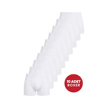 Hadpols Delux Serisi Günlük Giyim Normal Bel Dokulu Giysi Erkek Beyaz Boxer 10'lu Paket Pamuklu Likralı