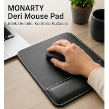 Deri Mouse Pad, Bilek Destekli, Ergonomik Tasarım, Kaymaz Taban, Ofis Ve Ev Kullanımı İçin