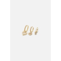 Fiyonklu Kalp Set Küpe Gold