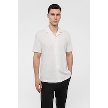 Backandbond Beyaz Relaxed Fit Küba Yaka Kısa Kollu Gömlek