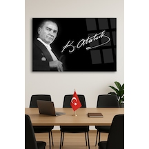 Atatürk İmzalı Atatürk Cam Tablo Modern Sanat Tablosu Canlı Renkli Baskı Ofis Ve Çalışma Odası Anlamlı Hediye Seçeneği Kolay Montaj Askılı