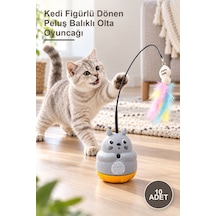 10 Adet Kedi Figürlü Dönen Peluş Balıklı Olta Oyuncağı