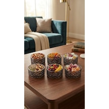 6'lı Füme Cam Elmas Kesim Çerezlik & Sosluk Lokumluk / Reçellik Seti 8x4.5 Cm
