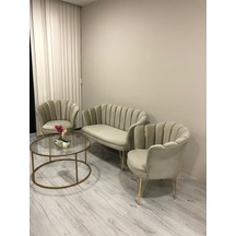 Garden House Papatya Çay Seti - Büro Cafe Restoran Kuaför Otel Kamu İçin Vizon Kumaş Telli Metal Ayaklı 2 1 1 Vizon