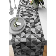 Siyah Geometrik Desenli Premium Masa Örtüsü Runner Rnr385n11