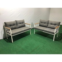2+2balkon-bahçe-kafe-çay Seti-koltuk Takımı-oturma Grubu-ofis Koltuğu 2+2 Beyaz Profil Demir Grei Gri