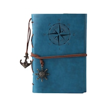 Vintage Doldurulabilir Notebook, Birinci Sınıf Pu-deri Klasik Kabartmalı Travel Journal Günlük Boş Sayfa Ve Retro Kolye Ucu Mavi