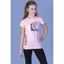 Toontoy Kids Toontoy Kız Çocuk T-shirt Göğsü Lazer Kesim Pudra