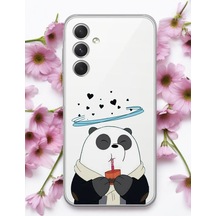 Samsung Uyumlu A54 Kalpli Panda Tasarımlı Şeffaf Telefon Kılıfı Çok Renkli