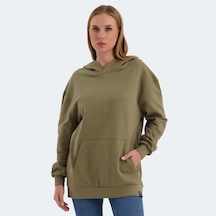 Slazenger VIOLENCE Kadın Kapüşonlu Cepli Oversıze Haki Sweatshirt