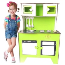 Woodylife 104 CM Çocuk Odası Ahşap Mutfak Montessori Oyuncak Dolabı Yeşil Zeytindalı Oyunevi Kutu
