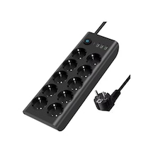 Smaylıng 10 Lu Akım Korumalı Priz 3680w 3 Usb-a + 1 Usb-c Girişli Çoklu Grup Priz Anahtarlı 2 Metre Uzatma Kablosu Çocuk Korumalı Çoklu Priz Siyah