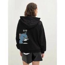 Sweatshirt Tom Ve Jerry Baskılı Kapşonlu Siyah Sweatshirt Tom Ve Jerry Baskılı Kapşonlu Siyah