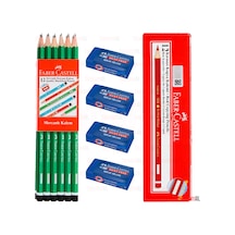 Faber Castell Kurşun Kalem + Kırmızı Kopya Kalemi + 4 Silgi