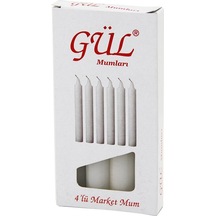 4pcs - İnce Çap 1.6cm - Uzunluk 12cm Beyaz Klasik Market Mum Çok Renkli