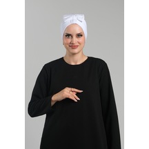 Beyaz Pratik Hazır Geçmeli Fiyonklu Bone Sandy Çift Taraflı Çapraz 3007b 42 Beyaz