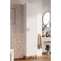 Robin Home Porto 2 Kapaklı Ahşap Ayaklı Çok Amaçlı Banyo Boy Dolabı Havluluk Düzenleyici Beyaz
