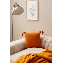 Swita Home Tekli Dekoratif Püsküllü Kırlent Kılıfı Hardal