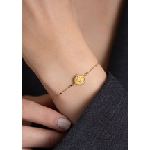 14 Ayar Altın Tuğra Aynalı Zincir Bileklik 1,6 Mm Sarı Altın